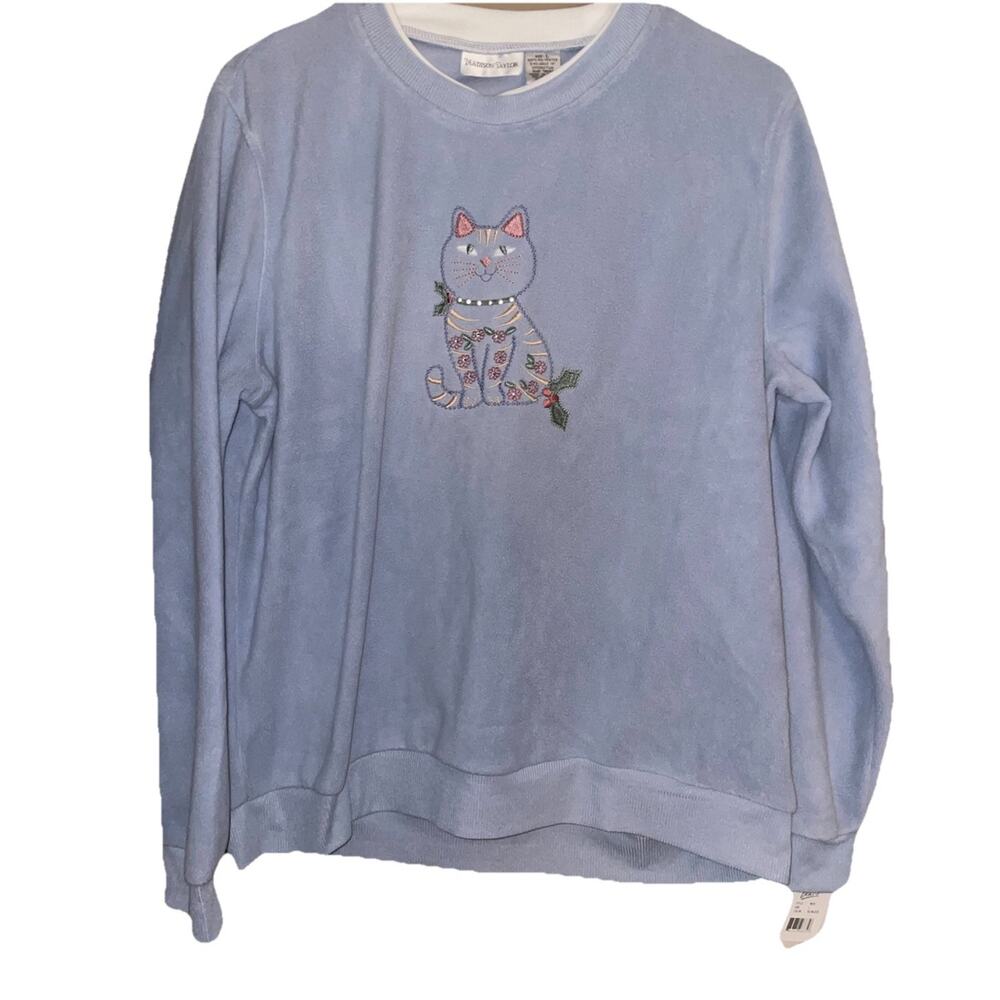 Madison Taylor Women’s Fleece Embroidered Fleece Cat Sweater Sz L NEW